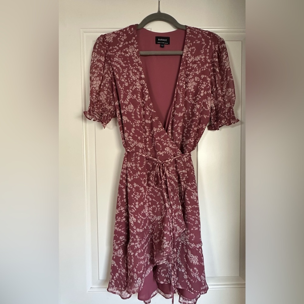 Bardot Pink Ruffled Wrap Midi Dress
